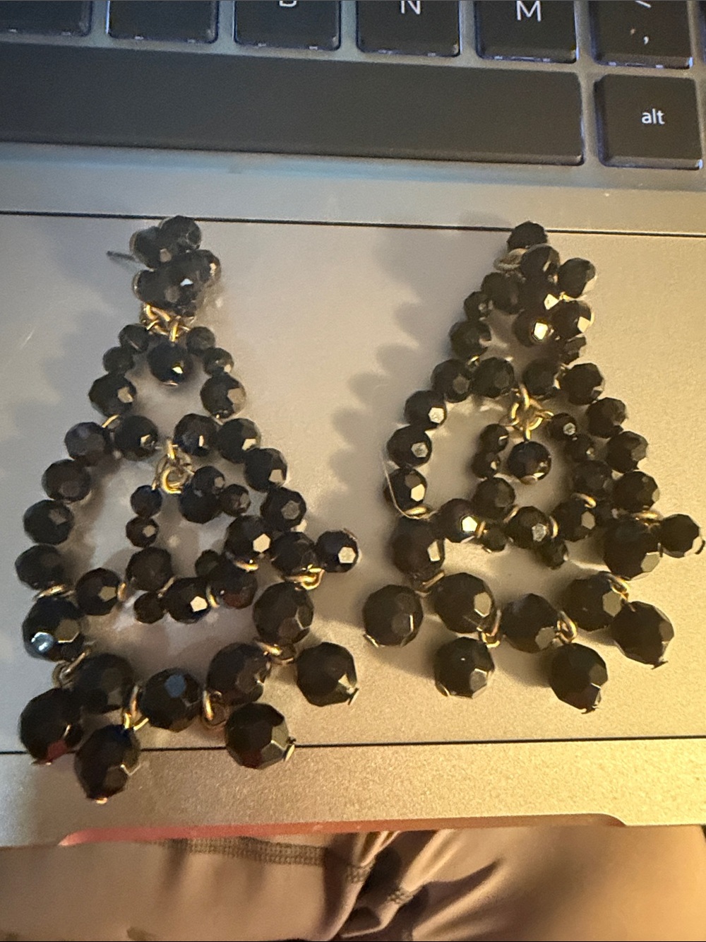 Black Faceted Beaded Chandelier Earrings - Unbranded
